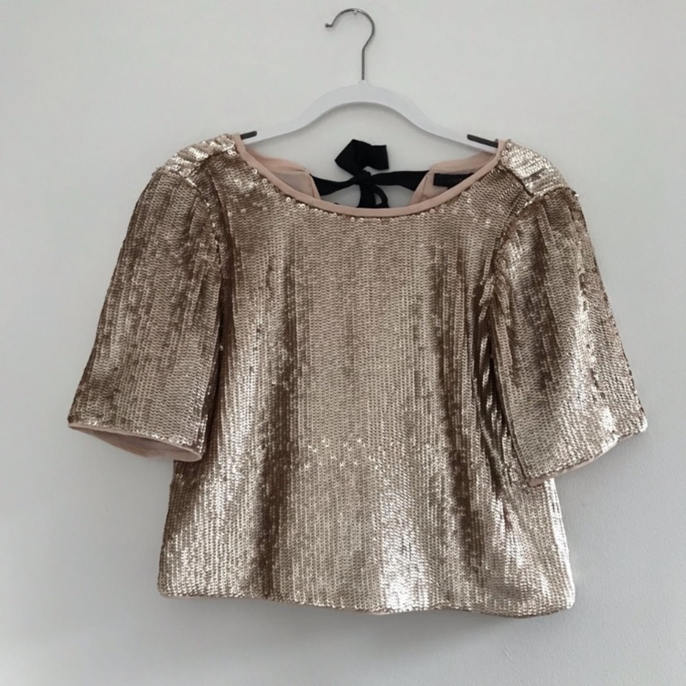 Rose Gold Sequin Top with Black Ties in Back